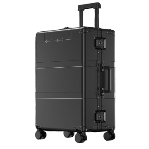 Reisekoffer Offener Koffer aus Aluminium-Magnesium-Legierung, 20-Zoll-Boarding-Koffer, 24-Zoll-Business-Trolley, Metallkoffer Trolley (Color : Black, Size : 24IN) von SFYYML