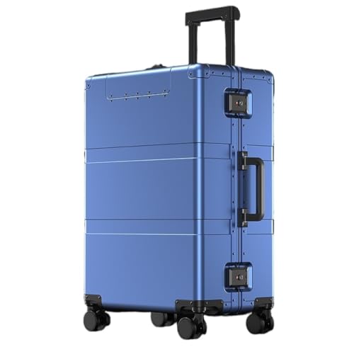 Reisekoffer Offener Koffer aus Aluminium-Magnesium-Legierung, 20-Zoll-Boarding-Koffer, 24-Zoll-Business-Trolley, Metallkoffer Trolley (Color : Blue, Size : 20IN) von SFYYML