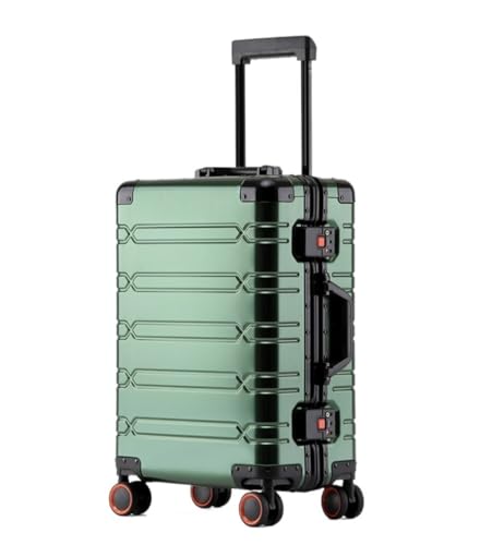 Reisekoffer Vollaluminium-Koffer Aus Magnesiumlegierung, Universalrad, Hochwertiger Trolley-Koffer Mit Aluminiumrahmen, 20-Zoll-Koffer Trolley (Color : Green, Size : 24in) von SFYYML