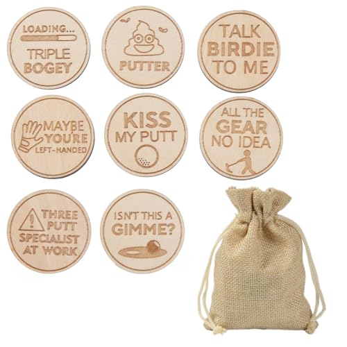 SG Store Set mit 8 Golf-Markern, lasergraviert, rund, Holz, lustige Serie, Golfzubehör für die Ausrichtung, Ballmarker mit Kordelzug, 25 x 3 mm SG Store Set mit 8 Golf-Markern, lasergraviert, rund, Holz, lustige Serie, Golfzubehör für die Ausrichtung, Ballmarker mit Kordelzug, 25 x 3 mm von SG Store