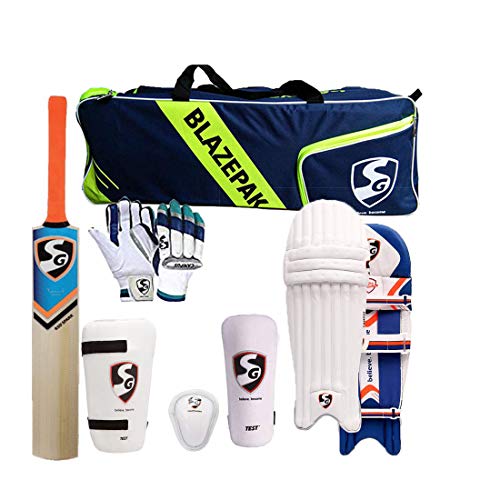 SG Cricket-Set für Erwachsene, mit Ezeepak-Tasche mit RSD Spark-Kashmir-Weiden-Schlägern, Schlagbeinschoner-Pads, Schlaghandschuhen, Bauchschutz, Oberschenkelpolster, Kit-Tasche SG Cricket-Set für Erwachsene, mit Ezeepak-Tasche mit RSD Spark-Kashmir-Weiden-Schlägern, Schlagbeinschoner-Pads, Schlaghandschuhen, Bauchschutz, Oberschenkelpolster, Kit-Tasche von SG
