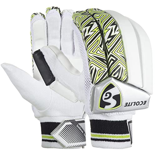 SG Ecolite Cricket Batting Gloves | White | Junior RH | for Right-Hand Batsman | Lightweight | Professional Grade Padded Gloves | Superior Finger Protection von SG