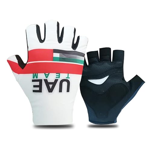 SGCIKER 2022 Pro Team UAE Weiß Fahrradhandschuhe, Herren Stoßdämpfung Sommer Halbfinger Sport Fahrradhandschuhe Gel (2XL) von SGCIKER