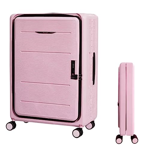 SGKOMN Faltkoffer, 3-Gang-verstellbarer Trolley, Handgepäckkoffer, Frontlader-Koffer mit Spinnrollen, Boarding-Koffer (Rosa, 61 cm) von SGKOMN