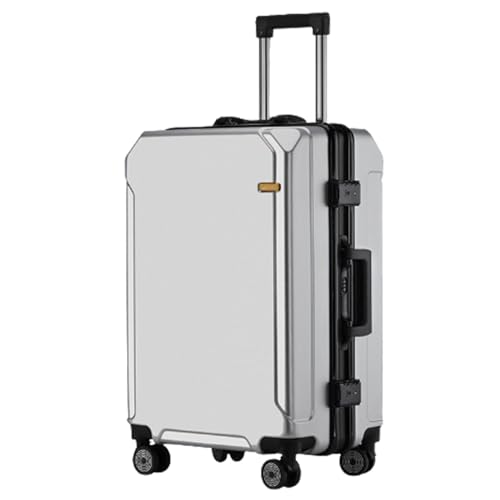 SGKOMN Kratzfester und druckfester Koffer, Ladeanschluss, Passwortsperre, höhenverstellbarer Trolley-Koffer für Geschäftsreisen(Silver Black Frame B) von SGKOMN