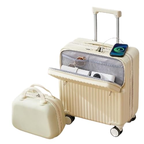 SGKOMN Leichter Universal-Rollkoffer, Ladeanschluss, multifunktionaler Getränkehalter für Geschäftsreisen und Reisen(Pearl White 18 inches) von SGKOMN