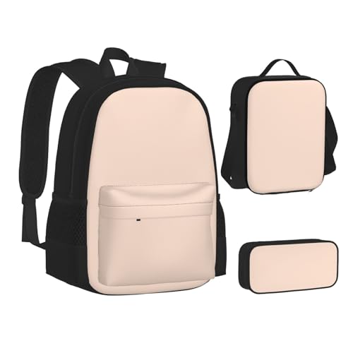 Cremefarben bedruckte Schultasche Lunchtasche Federmäppchen Set Kombination für Schule, Camping, Reisen, Schwarz , Einheitsgröße von SGZLZBWK