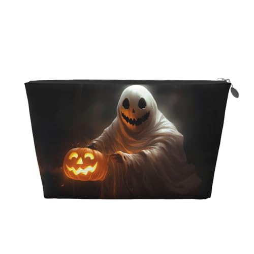 Ghost Holding A Jack O Lantern Leder Reise-Kosmetiktasche, tragbare Kulturbeutel, Organizer, Reise-Make-up-Tasche für Damen/Herren, silber, Einheitsgröße von SGZLZBWK