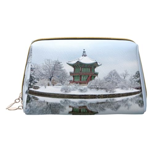 Korea Winter Lake Make-up-Tasche für Reisen, Leder-Kosmetiktasche, tragbare Kulturbeutel, Kosmetikkoffer für Damen und Herren, weiß, Einheitsgröße von SGZLZBWK