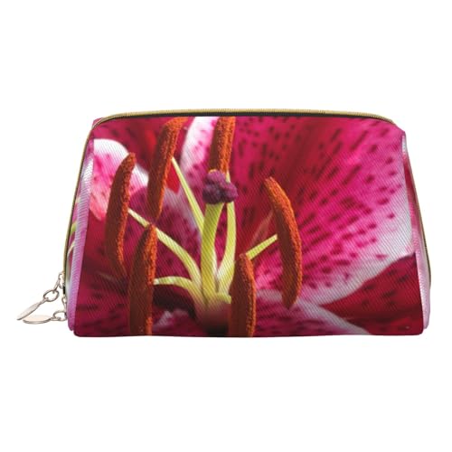 Lilien-Blumen-Make-up-Tasche für Reisen, Leder-Kosmetiktasche, tragbare Kulturbeutel, Kosmetikkoffer für Damen und Herren, weiß, Einheitsgröße von SGZLZBWK