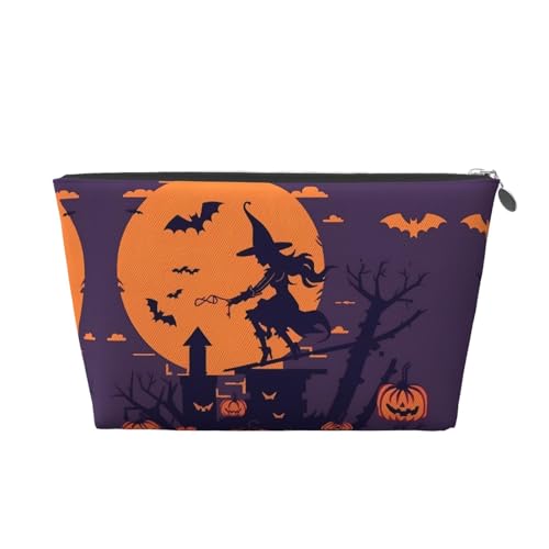 Reise-Kosmetiktasche mit Halloween-Hexe, Leder, tragbar, Kulturbeutel, Organizer, Reise-Make-up-Tasche für Damen/Herren, silber, Einheitsgröße von SGZLZBWK