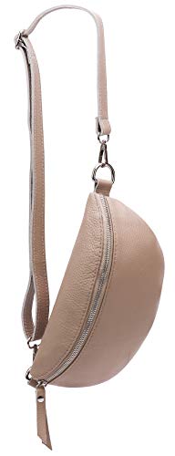 SH Leder ® echt Leder Hüfttasche Damen Herren Unisex Gürteltasche für Festival Reise Bauchtasche mittelgroße Crossbody Bag Frauen Ledertasche 27x15cm Karla G359 (Nude) von SH Leder