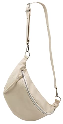 SH Leder echt Leder Damen Unisex Brusttasche für Festival Reise mittelgross Hüfttasche Crossbody Bag Verstellbarer welchsellbar Schultergurt Frauen Ledertasche 37x21cm Greta G747 (Beige) von SH Leder