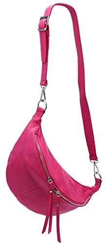 SH Leder echt Leder Damen stylisch Hüfttasche Bauchtasche Brusttasche für Festival Reise Große elegant Crossbody Bag Verstellbarer welchsellbar Schultergurt 37x21cm INA G676 (Pink, L) von SH Leder