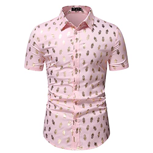 Business Kurzarmhemd Für Herren - Sommer Ananas Bronzing Print Hemd Männer Kurzarm Knopf Hemd Party Bühne Abschlussball Hochzeit Kleidung Top, Rosa, M Business Kurzarmhemd Für Herren - Sommer Ananas Bronzing Print Hemd Männer Kurzarm Knopf Hemd Party Bühne Abschlussball Hochzeit Kleidung Top, Rosa, M von SHACE