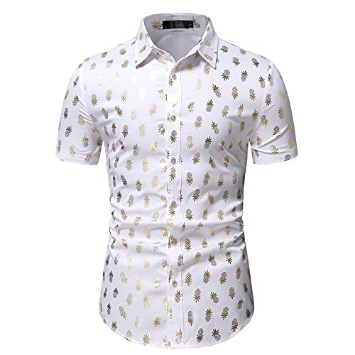 Business Kurzarmhemd Für Herren - Sommer Ananas Bronzing Print Hemd Männer Kurzarm Knopf Hemd Party Bühne Prom Hochzeit Kleidung Top, Weiß, M Business Kurzarmhemd Für Herren - Sommer Ananas Bronzing Print Hemd Männer Kurzarm Knopf Hemd Party Bühne Prom Hochzeit Kleidung Top, Weiß, M von SHACE