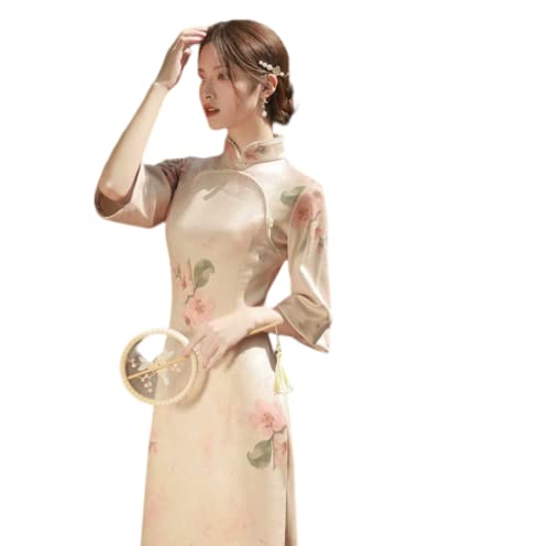Cheongsam Langen Ärmeln Für Damen - Rosa Chinesischer Stil Traditionelle Cheongsam Frauen Frühling Herbst Vintage Langarm Stand Kragen Qipao Kleid, Beige, S Cheongsam Langen Ärmeln Für Damen - Rosa Chinesischer Stil Traditionelle Cheongsam Frauen Frühling Herbst Vintage Langarm Stand Kragen Qipao Kleid, Beige, S von SHACE