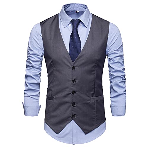 Herren Anzugweste - Männer V Ausschnitt Single Breasted Classic Ärmellos Plus Size Anzug Weste Herbst Business Party Hochzeit Weste, Grau, L Herren Anzugweste - Männer V Ausschnitt Single Breasted Classic Ärmellos Plus Size Anzug Weste Herbst Business Party Hochzeit Weste, Grau, L von SHACE