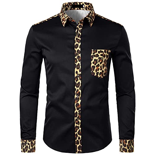 Langarm Hemd Für Herren - Männer Spring Splice Leopard Print Hemd Mit Tasche Formales Hemd Langarm Mode Knopf Hemd Kleidung, Schwarz, L Langarm Hemd Für Herren - Männer Spring Splice Leopard Print Hemd Mit Tasche Formales Hemd Langarm Mode Knopf Hemd Kleidung, Schwarz, L von SHACE