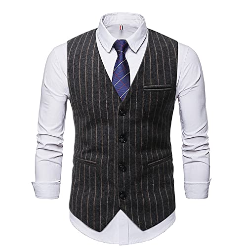 SHACE Herren Anzugweste - Herbst-Winter-Weinlese-Qualitäts-Männer Mit V-Ausschnitt Streifen Einreihig Schlank Business-Casual-Anzug Weste Ärmellose Weste Dunkelgrau M SHACE Herren Anzugweste - Herbst-Winter-Weinlese-Qualitäts-Männer Mit V-Ausschnitt Streifen Einreihig Schlank Business-Casual-Anzug Weste Ärmellose Weste Dunkelgrau M von SHACE