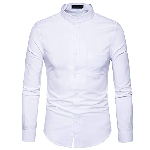 SHACE Langarm Hemd Für Herren - Herbst Männer Mandarine Kragen Langarm Einfarbige Hemd Casual Buisness Party Hochzeit Hemd Mit Tasche, Weiß, S SHACE Langarm Hemd Für Herren - Herbst Männer Mandarine Kragen Langarm Einfarbige Hemd Casual Buisness Party Hochzeit Hemd Mit Tasche, Weiß, S von SHACE