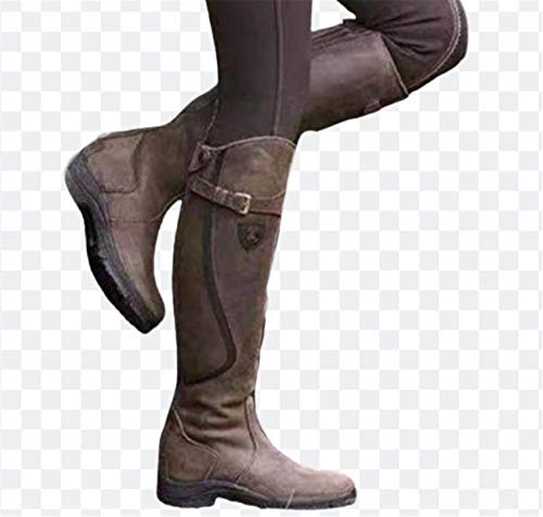 SHADIOA Frauen Stiefel Pu-Leder Reißverschluss Retro Cowboystiefel Gladiator Niedrige Ferse Schuhe Western Cowboy Biker Boot Größe 35-43,Braun,39 von SHADIOA
