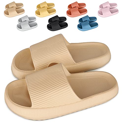 Cozislides Original Cosify Wolken Slipper Cloudyzz Schlappen Super Weiche Airfloppy Hausschuhe Rutschfeste Pantoletten Unisex Badelatschen Offener Zehentranner Sommer Flip Flops Khaki 44/45 von SHAINE