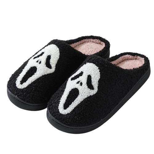 SHAINE Halloween Hausschuhe Damen Herren Plüsch Winter Flauschige Pantoffeln Wärme Weiche Kürbis Hüttenschuhe Anti Rutsch Lustige Spooky Slides Kuschelige Paare Slippers Hausschuhe Geschenke von SHAINE