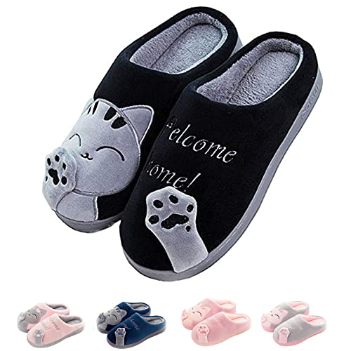 SHAINE Hausschuhe Damen Winter Herren Baumwolle Katze Pantoffeln Warme Plüsch Hausschuhe Unisex Weiche Bequeme rutschfeste Cozy Slippers Schwarz 42/43 SHAINE Hausschuhe Damen Winter Herren Baumwolle Katze Pantoffeln Warme Plüsch Hausschuhe Unisex Weiche Bequeme rutschfeste Cozy Slippers Schwarz 42/43 von SHAINE