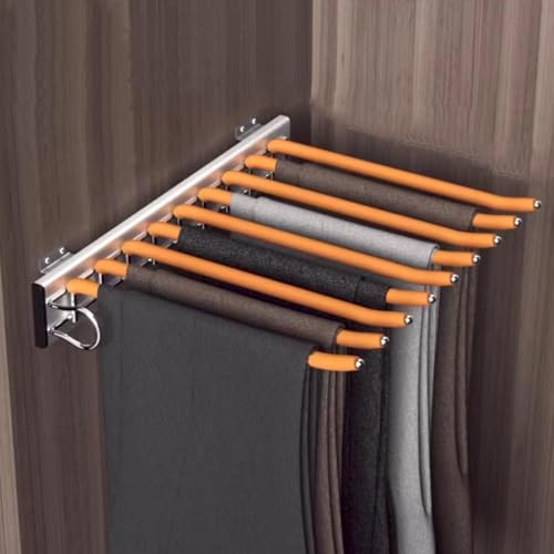 SHAIRMB HosenstäNder FüR Den Kleiderschrank, Ausziehbare Kleiderstange, Ausziehbarer HosenstäNder, Ausziehbare Kleiderstange FüR Den Kleiderschrank, Zur Aufbewahrung Von Kleidung,Orange von SHAIRMB