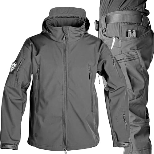 SHAIRMB Ruhige JagdanzüGe Mit Camouflage-Muster FüR Herren, Wasserdichtes Softshell-Fleece-Futter, Tarnmantel FüR Outdoor-Wanderungen Und Angeln, MilitäRische Softshell-AnzüGe,Grau,L SHAIRMB Ruhige JagdanzüGe Mit Camouflage-Muster FüR Herren, Wasserdichtes Softshell-Fleece-Futter, Tarnmantel FüR Outdoor-Wanderungen Und Angeln, MilitäRische Softshell-AnzüGe,Grau,L von SHAIRMB