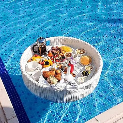 SHAIRMB Schwimmendes Deluxe-Tablett FüR Den Pool, Stilvolles FrüHstüCkstablett Auf Dem Wasser, Schwimmende Poolbar, Wasserspiel Im Freien Obstteller, FüR Essen Im Whirlpool,White2,60 * 60cm von SHAIRMB