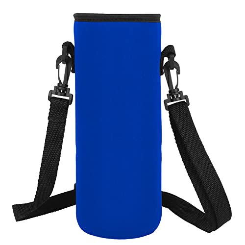 1L Neopren-Wasserflaschenhülle, Flaschenhaltertasche mit abnehmbarem Schultergurt für Outdoor-Wanderreisen, Fitness, Arbeit, Schule | Outdoor-Sport-Wasserflaschen-Thermohalter-Tasche (schwarz) (Blue) von SHANGHh