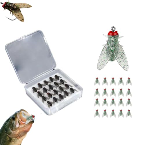 20 Stück bionische Fliegenfischköder, Fliegenfischen, Fliegenhaken, weiche Köder, fügen Sie Fischlockstoff hinzu, Angelausrüstung, Fliegenfischköder-Set (grün, 8 mm) von SHANGYU