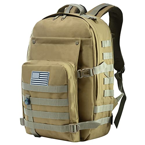 SHANNA Militär Rucksack wasserdicht, 45L Taktischer Rucksack survival rucksack Armee Rucksack MOLLE Assault Pack Taktischer Kampfrucksack für Outdoor Wandern Camping Trekking Angeln Jagd（Khaki） von SHANNA