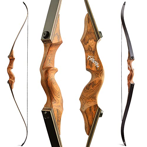 60 Zoll Bogenschießen Takedown Recurve Bogen und Pfeile Set Traditioneller Jagdbogen Erwachsener Holz Bogen Griff 20-60lbs Longbogen für Rechtshand Bogensport (25lbs, Gelb) von SHARROW