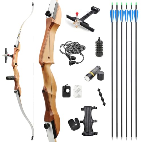 Bogenschießen Takedown Recurve Bogen und Pfeile Set 66/68/70 Zoll Erwachsene Wettbewerb Bogen 14-40lbs Sportbogen Langbogen für Jugend Erwachsene Outdoor Training Schießen (14lbs/66, Weiß) von SHARROW