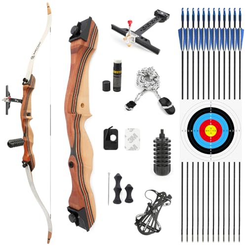 SHARROW Bogenschießen Recurve Bogen und Pfeil Set 48" 54" Praxis Ausbildung Bogen Traditionell Holzbogen 10-20lbs mit 12pcs Fiberglaspfeile für Anfänger (Satz 2, 48"-10lbs) von SHARROW