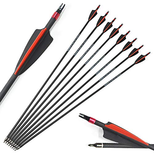 SHARROW 12 Stück Carbonpfeile 30 Zoll Bogen Pfeile Jagdpfeile für Bogen Spine 400 Carbon Pfeile für Recurve Compound Bogen (Typ 1) von SHARROW