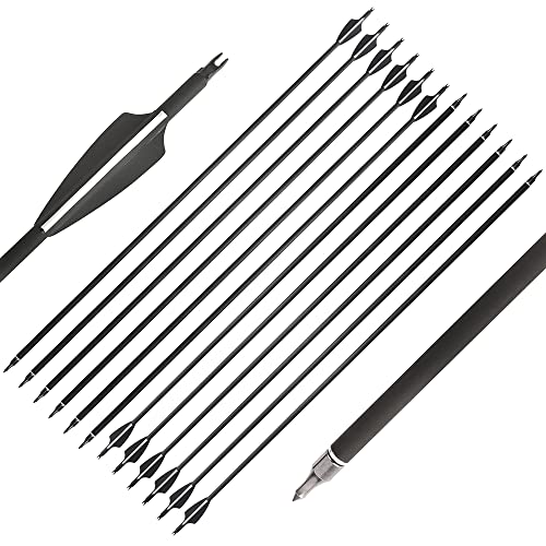 SHARROW 12Pcs 32 Zoll Carbon Pfeile Spine 500 Pfeile für Bogenschießen Jagd Bogen Pfeile Jagdpfeile mit Kunststoffbefiederung für Pfeil Und Bogen Recurvebogen Compoundbogen Langbogen (12Pcs, Schwarz) von SHARROW