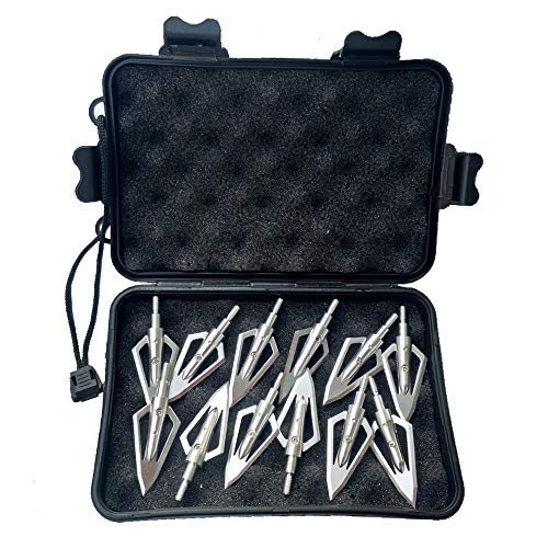 SHARROW 12pcs Pfeilspitzen Jagdspitzen 2 Klingen 100 Grains mit Broadhead Box für Armbrustbolzen Carbonpfeile (Silber) von SHARROW