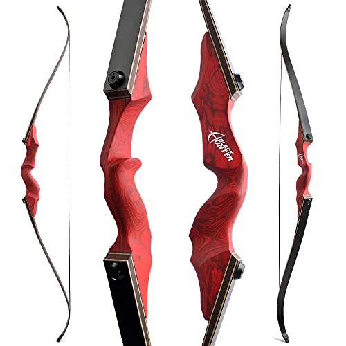 SHARROW 60 Zoll Bogenschießen Takedown Recurve Bogen und Pfeile Set Traditioneller Jagdbogen Erwachsener Holz Bogen Griff 20-60lbs Longbogen für Rechtshand Bogensport (45lbs, Rot) von SHARROW