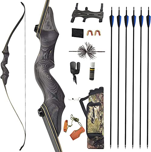 wolfman 60 Zoll Takedown Recurvebogen Set Erwachsene 25-65 Lbs BogenschießEn Jagdbogen Pfeil Und Bogen Set Erwachsene Sportbogen Recurve Bogen Set linkshändig Rechtshändig (Grau Set, Links 35Lbs) von wolfman