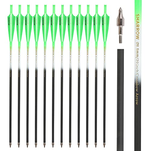 SHARROW Armbrustbolzen Carbon Armbrust Bolzen Pfeile für Armbrust 16 17 18 20 22 Zoll Armbrustpfeile Carbonpfeil für Bogenschießen Jagd Praxis (Fluoreszierendes Grün, 20") von SHARROW