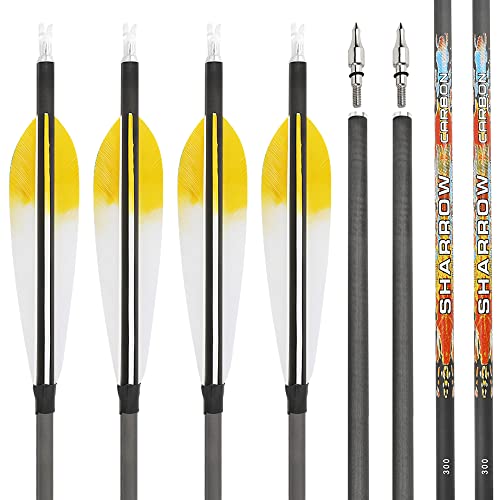 SHARROW Bogenschießen Carbonpfeile 31 Zoll Carbon Pfeile Jagd Ziel Praxis Pfeile Spine 250-600 Bogenpfeile Jagdpfeile Fletching 5 Zoll Naturfedern für Outdoor-Schießen (6, Gelb, Spine 600) von SHARROW