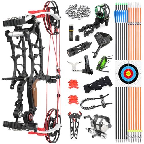 SHARROW Bogenschießen Compound Bogen und Pfeile Set für Erwachsene, Dual-Use 17“ Kurzachsiger Stahlkugel Compound-Bogen, 30-75 Lbs Zuggewicht, IBO 340 fps, Angeln Jagd Bogen Kit (Schwarz/Typ 4) von SHARROW