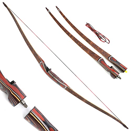 SHARROW Bogenschießen Takedown Traditioneller Langbogen Recurve Bogen und Pfeile Set Abnehmbarer Jagdbogen Triangle Longbow 20-55lbs Horsebow für die Jagdpraxis für Erwachsene (25lbs, Typ 1: Bogen) von SHARROW