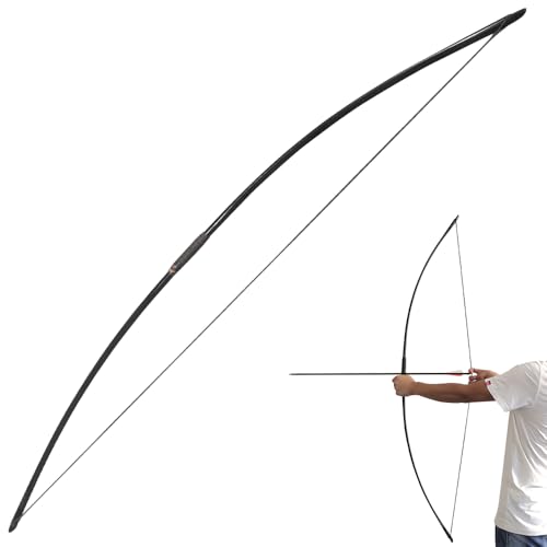 SHARROW Bogenschießen Traditioneller Langbogen Einteiliger Englischer Longbow Jagdpraxis Recurvebogen Pferdebogen 25-150lbs Taktischer Überlebensbogen für Erwachsene Outdoor Sport (Schwarz, 140lbs) von SHARROW