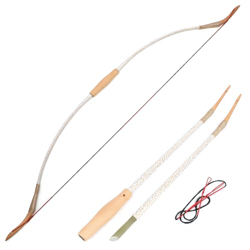 SHARROW Bogenschießen Traditioneller Langbogen Takedown Recurve Bogen und Pfeile Set Abnehmbarer Jagdbogen Pferdebogen Englischer Langbogen 15lbs-40lbs für Erwachsene Outdoor-Jagd (Schwarz, 30lbs) von SHARROW