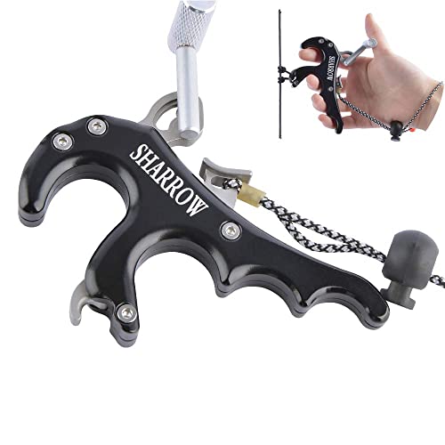 SHARROW Compoundbogen Release Aid 4 Finger Metall Sehnen Spannhilfe Bogen Auslöser Daumenrelease für Bogenschießen Zubehör Trigger Caliper Hilfsmittel (Schwarz) von SHARROW